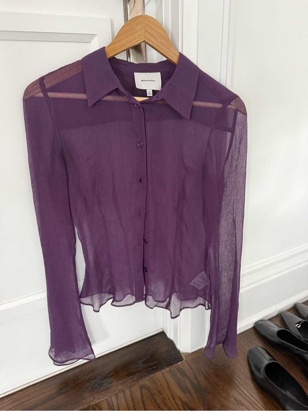 Reformation Deep Purple Sheer Button-Down Top